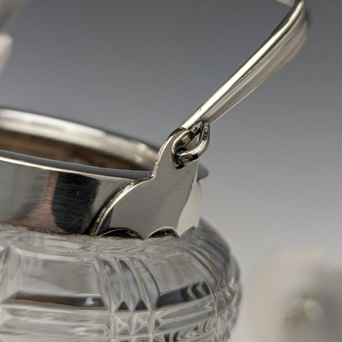 British antique cut glass jam pot silver plate lid with spoon